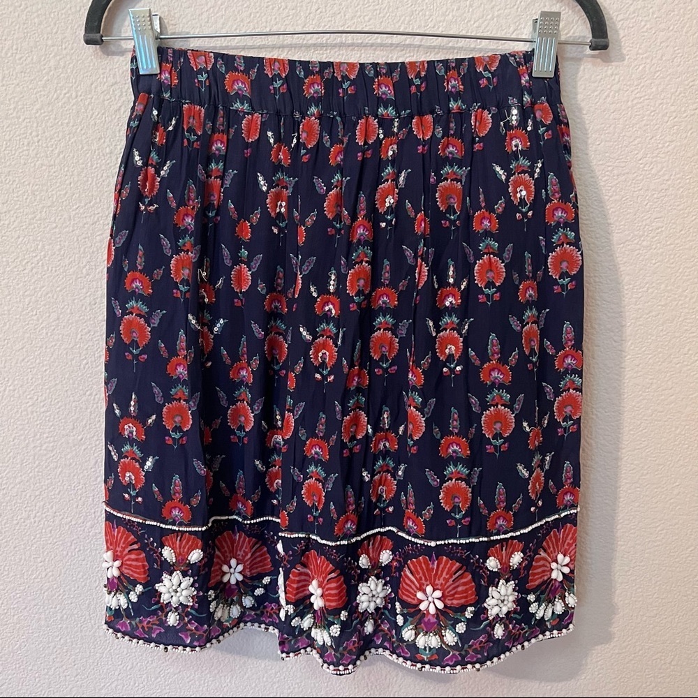 Anthropologie Maeve Adela Floral Beaded Skirt